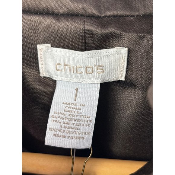 Chico's Texture Shine Tyla Zip Water Resistant Jacket Brown Size 1(8) NEW - Picture 3 of 4